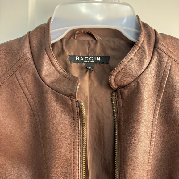 Baccini Women's Brown Faux Leather Cardigan style Jacket gold zips Size Large - Picture 6 of 11